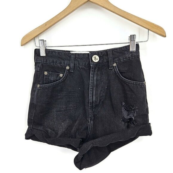 New One Teaspoon High Waist Bandits Shorts Womens 24 Black Denim Cutoffs - Picture 3 of 6